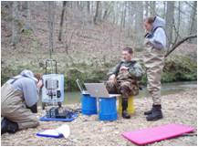 AU students sampling local stream